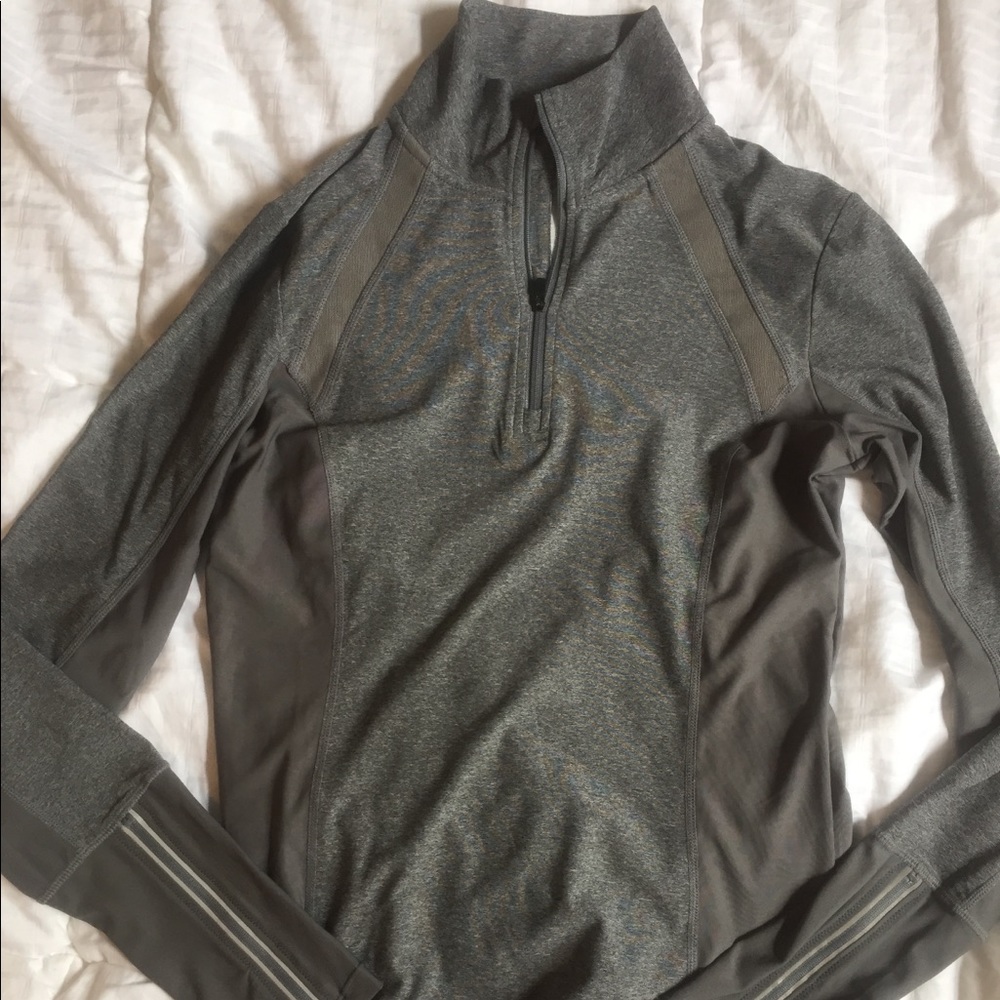 Grey Half Zip Athletic Jacket with Ruffled Back